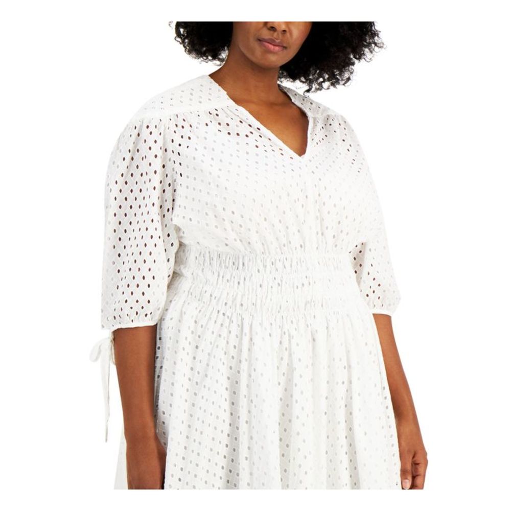 TAYLOR Womens White Tie V Neck Midi Party Fit + Flare Dress Plus 16W - Picture 3 of 4